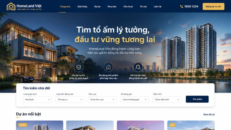 Concept giao diện Bất động sản Homeland Việt