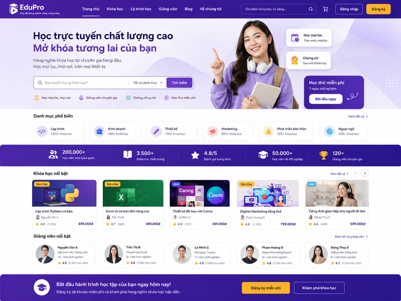 Concept giao diện EduPro Giáo dục online