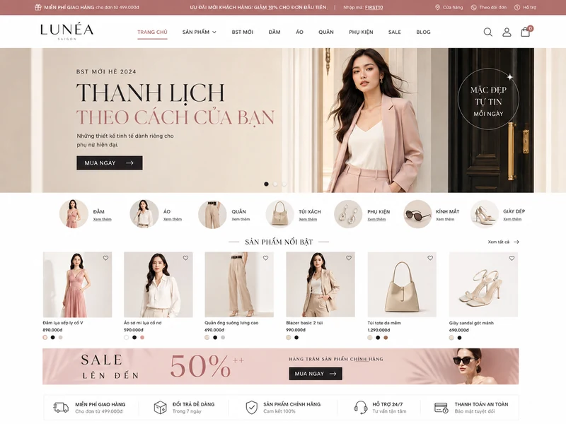 Concept giao diện Lunea Thời trang