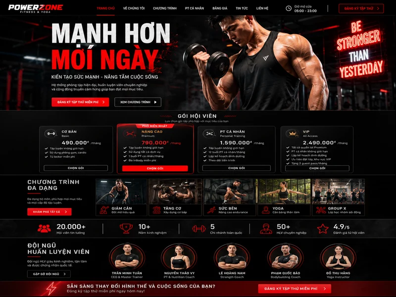 Concept giao diện PowerZone Fitness Gym